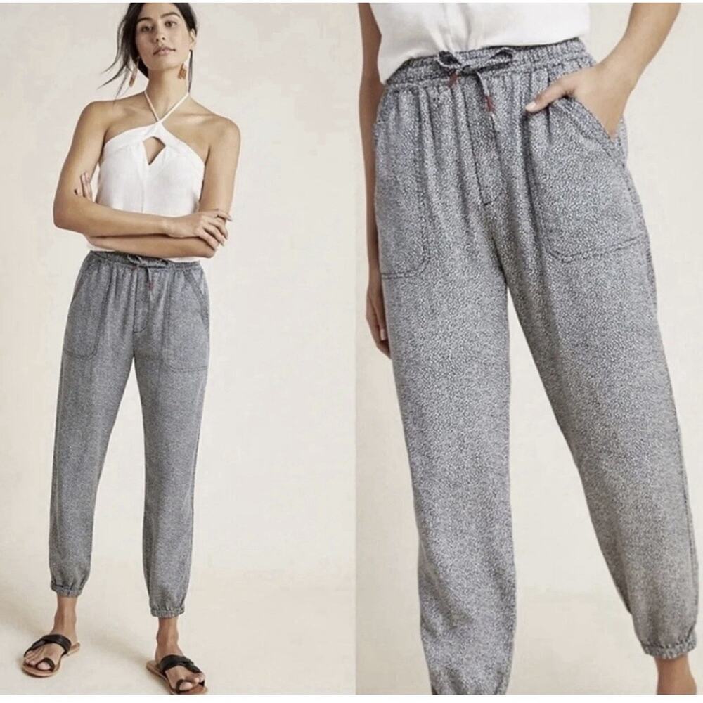 Anthropologie Orana Printed Jogger Black White Pants XS Elastic Pockets Tie